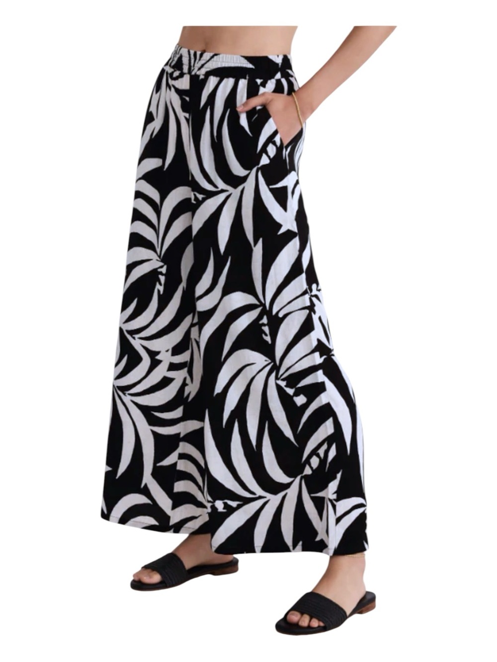 Dante Vacansas Wide-Leg Pants by Z Supply Leaf Print Rayon Linen Fabric